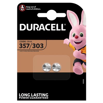 Pile bouton Duracell 2x 357/303 oxyde d'argent Ø11,6mm 2 pièces