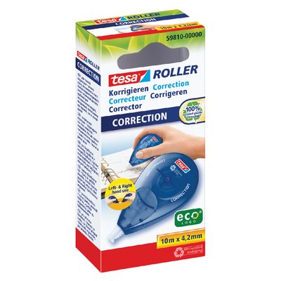 Correctietape tesa® ecoLogo® rechts & linkshandig 10mx4,2mm hangdoosje