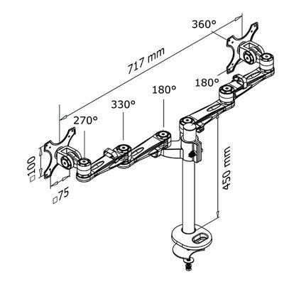 Support écran Neomounts D935DG 2x10-27" oeillet argent