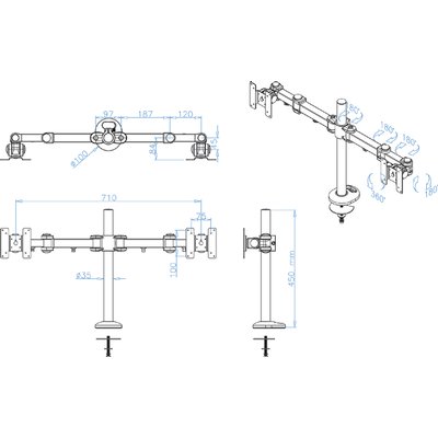 Monitorarm Neomounts D960DG doorvoerklem zwart