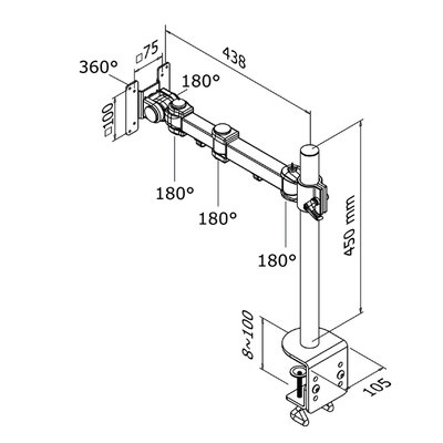 Support écran Neomounts D960 10-30" avec pince noir