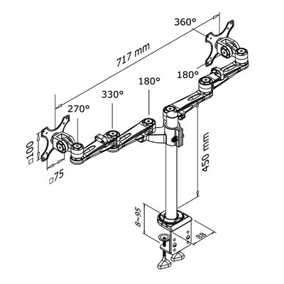Support écran Neomounts D935D 2x 10-27" avec pince argent