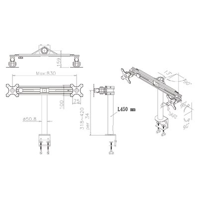 Support écran Neomounts D700D 2x 19-30" avec pince noir