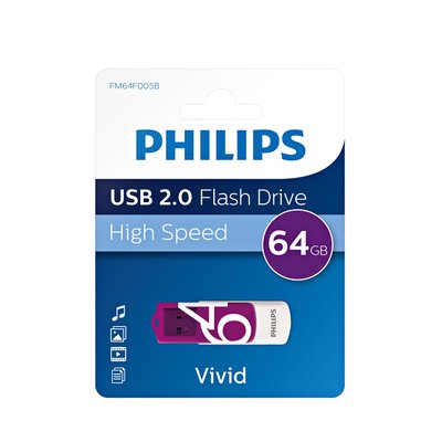 USB stick 2.0 Philips Vivid USB-A 64GB paars
