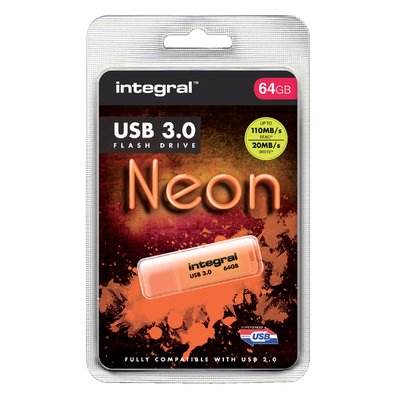 Clé USB 3.0 Integral Neon USB-A 64Go orange