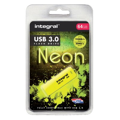 USB stick 3.0 Integral Neon USB-A 64GB geel