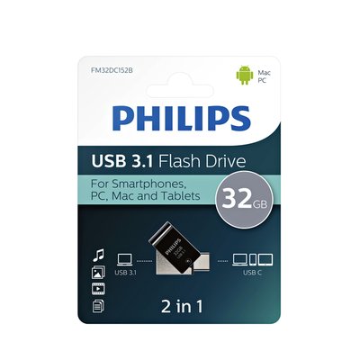 Clé USB 3.1 Philips 2-en-1 USB-A 32Go noir