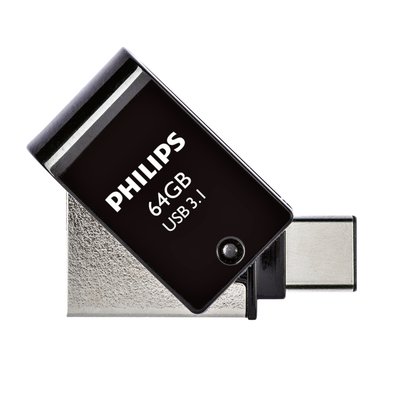 Clé USB 3.1 Philips 2-en-1 USB-C USB-A 64Go noir