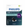 Clé USB 3.1 Philips 2-en-1 USB-C USB-A 64Go noir Photo