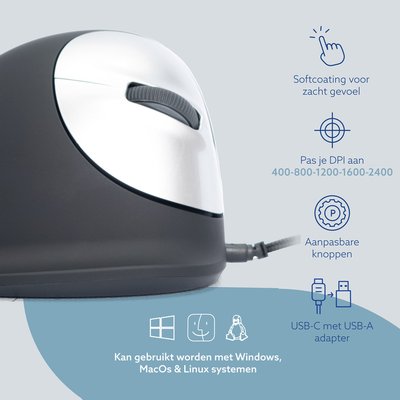 Muis R-Go Ergonomisch HE Break Draad Rechts M
