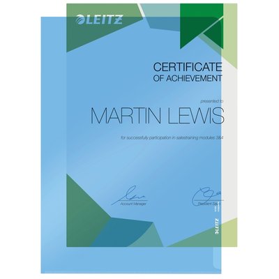 Insteekmap L-model Leitz Premium lasnaad copy safe 0.15mm PVC A4 blauw 100 stuks