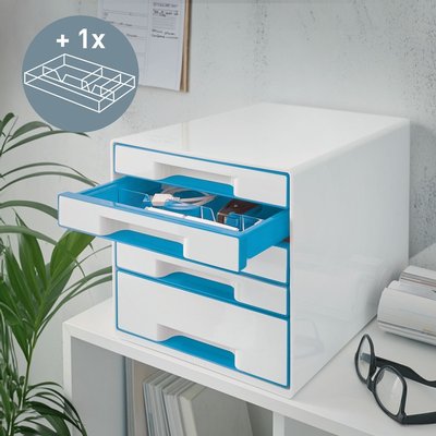 Module tiroirs Leitz WOW 5 tiroirs blanc/bleu