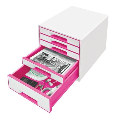 Module tiroirs Leitz WOW 5 tiroirs blanc/rose