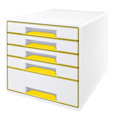 Bloc de classement Leitz WOW Cube 5 tiroirs blanc/jaune