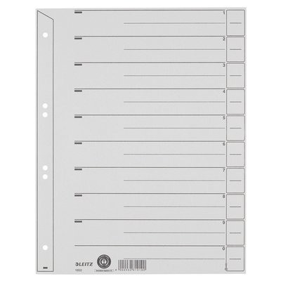Intercalaires Leitz A4 carton 200g 6 perforations gris 100 pièces