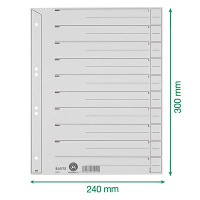 Intercalaires Leitz A4 carton 200g 6 perforations gris 100 pièces