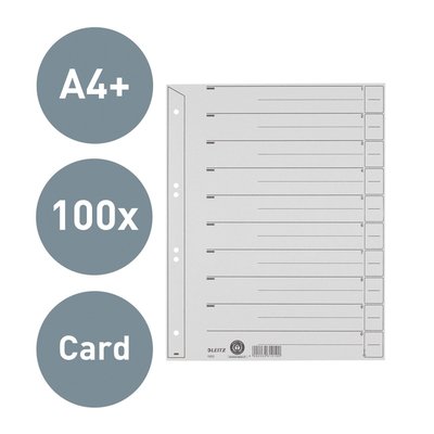 Intercalaires Leitz A4 carton 200g 6 perforations gris 100 pièces