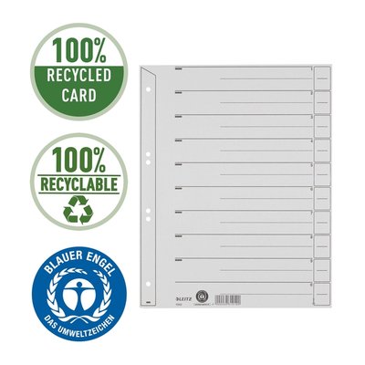 Intercalaires Leitz A4 carton 200g 6 perforations gris 100 pièces
