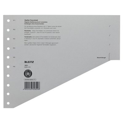 Scheidingsbladen Leitz A4 karton 200gr 11-gaats grijs 100 stuks