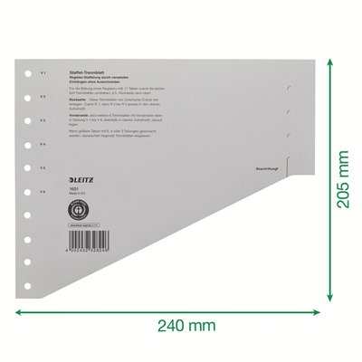 Scheidingsbladen Leitz A4 karton 200gr 11-gaats grijs 100 stuks