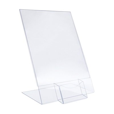 Présentoir de table Europel support L A4 portrait acrylique avec bac cartes de visite