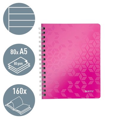 Cahier Leitz WOW A5 spirale ligné 160 pages rose
