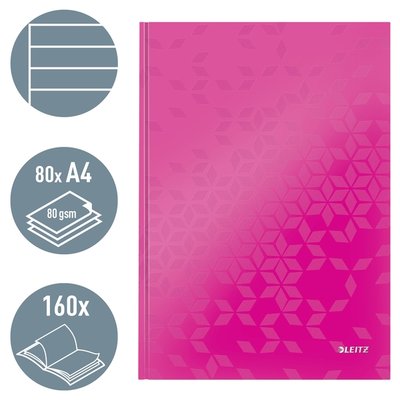 Cahier Leitz WOW A4 ligné 160 pages 90g rose
