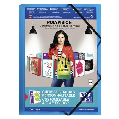 Elastomap Oxford Polyvision A4 met insteektas 3 kleppen PP blauw
