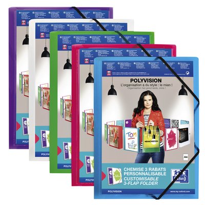 Chemise à élastique Oxford Polyvision A4 pochette d'insertion 3 rabats PP transparent