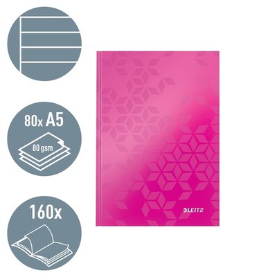 Cahier Leitz WOW A5 ligné 160 pages 90g rose