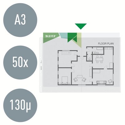 Showtas Leitz Premium copy safe 0.13mm PP A3 landscape transparant 50 stuks