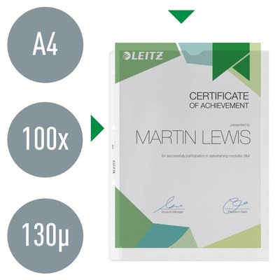 Pochette Leitz Premium A4 Copy safe avec découpe PP 0,13mm transparent 100 pièces