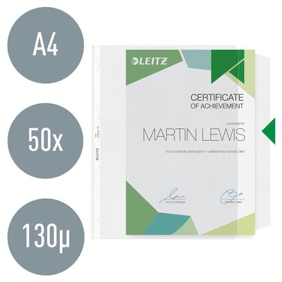 Pochette Leitz Premium Copy safe à rabat A4 PP 0,13mm transparent 50 pièces
