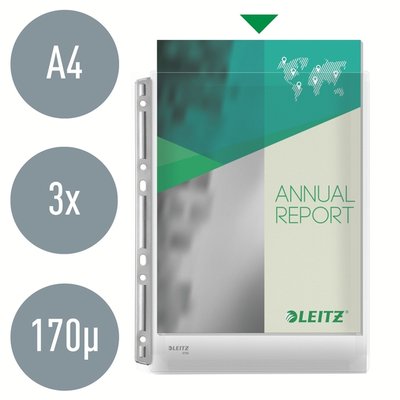 Harmonica showtas Leitz Premium 0.17mm metalen perforatiestrip copy safe A4 glashelder 3 stuks