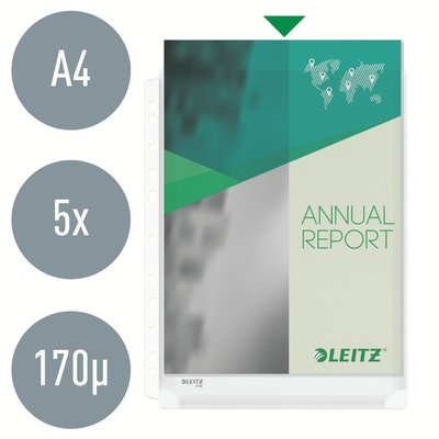 Pochette à soufflet Leitz Premium A4 PVC 170µ bande perforée transparent 5 pièces