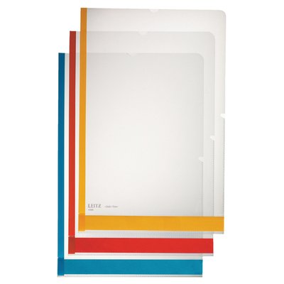 Insteekmap L-model Leitz premium A4 0.15mm PP gekleurde rand transparant 6 stuks