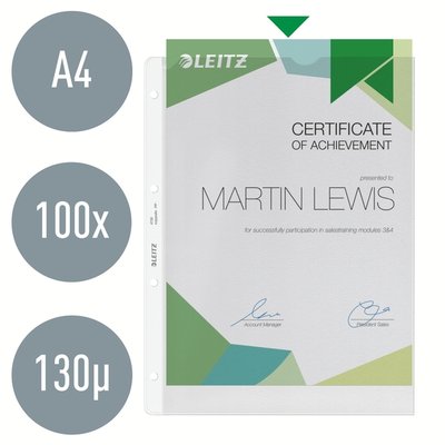 Pochette Leitz Premium Copy safe A4 4 perforations PP 0,13mm transparent 100 pièces