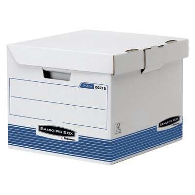 Caisse archives Bankers Box System flip top cube blanc-bleu
