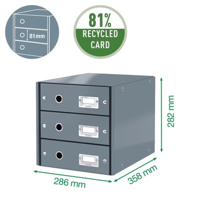 Ladenkast Leitz Click & Store WOW 3 laden gerecycled karton zwart