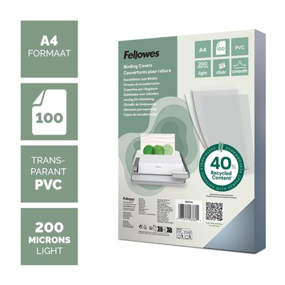 Couverture Fellowes A4 PVC 200 micron recyclé 100 pièces