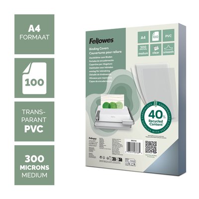 Couverture Fellowes A4 PVC 300 micron recyclé 100 pièces