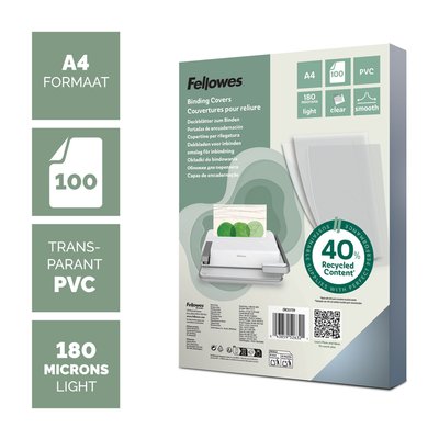 Couverture Fellowes A4 PVC 180 micron recyclé 100 pièces