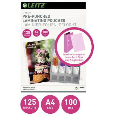 Pochette de plastification Leitz iLAM A4 bande perforée 2x125 microns EVA 100 pièces