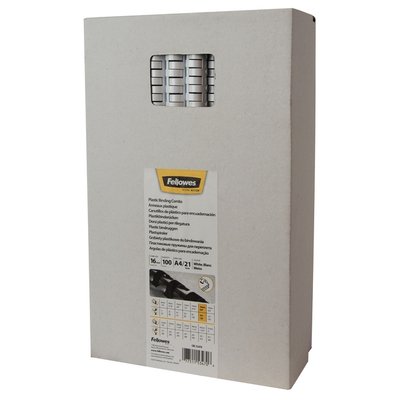 Bindrug Fellowes 16mm 21rings A4 wit 100 stuks