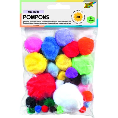 Pompons Folia assorti 30 pièces couleurs et formats assortis