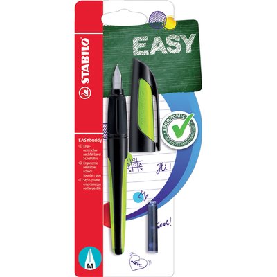 Stylo plume STABILO EASYbuddy droitier M noir/lime blister 1 pièce