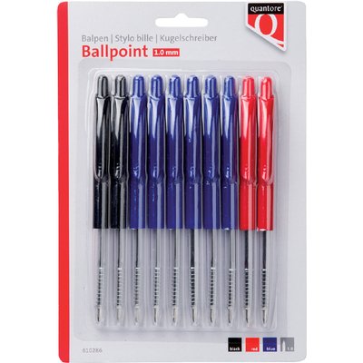 Balpen Quantore drukknop assorti 10 stuks