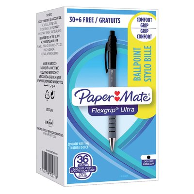 Balpen Paper Mate Flexgrip Ultra medium zwart valuepack 30+6 gratis