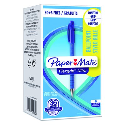 Balpen Paper Mate Flexgrip Ultra medium blauw valuepack 30+6 gratis