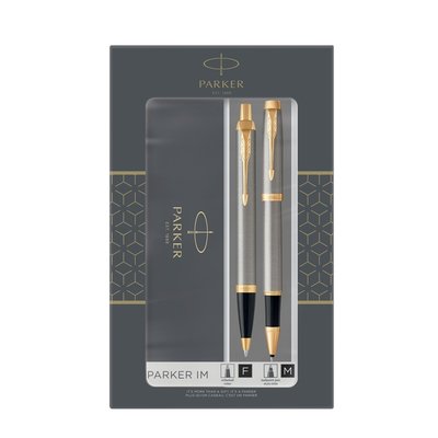 Stylo bille et roller Parker IM Brushed Metal GT Medium 2 pièces